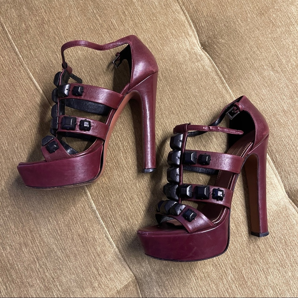 ALAIA Platform Burgundy Leather Sandals Sz 36